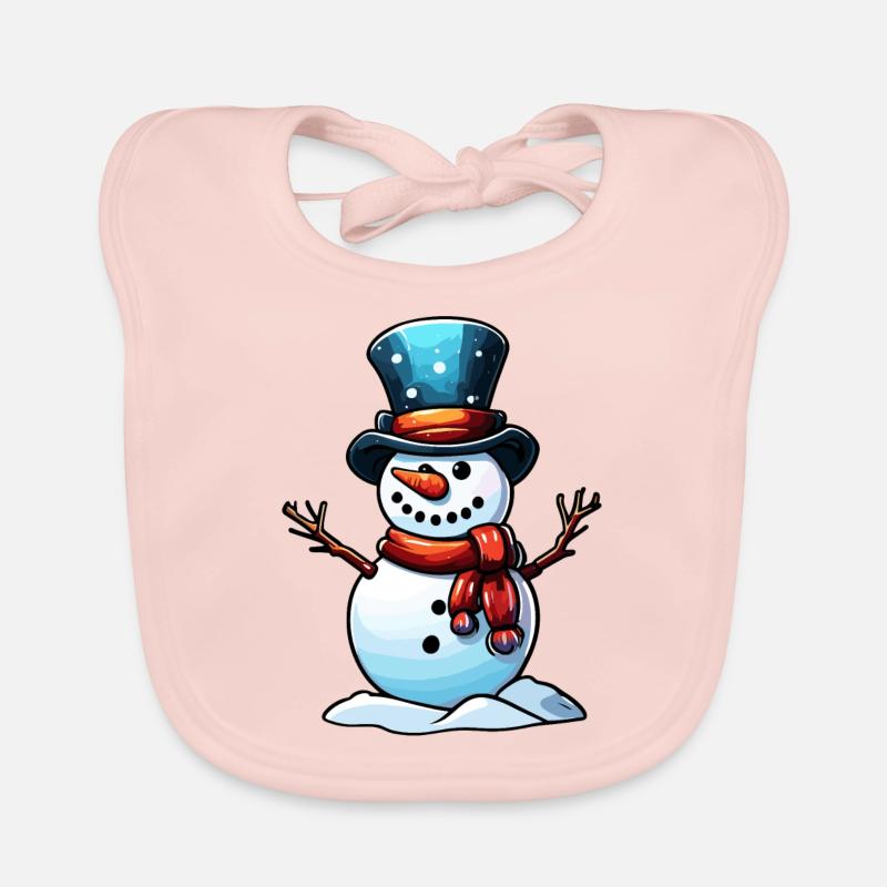 Schneemann / Winter / Schnee / Comic / kalt - Baby Bio-Lätzchen - Rose