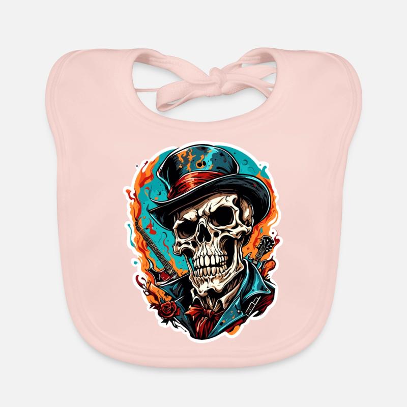 Skull / Skull / Skeleton / Gothic / Tattoo - Organic Baby Bibs - rose