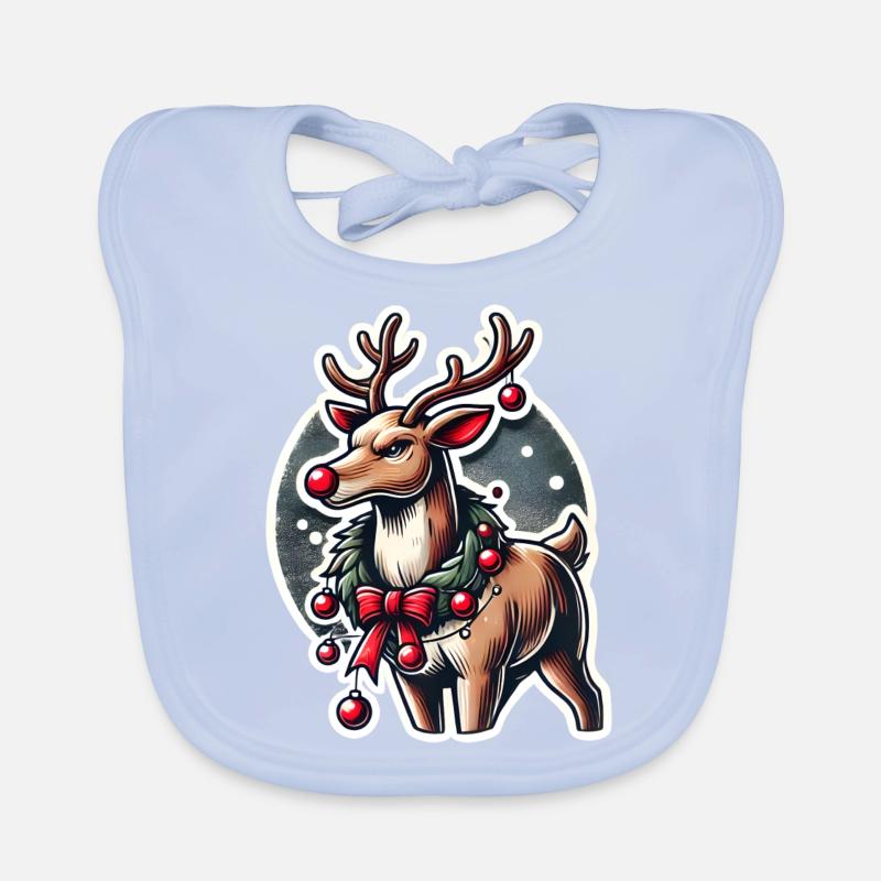 Rentier mit Weihnachtskranz Baby Bio-Lätzchen