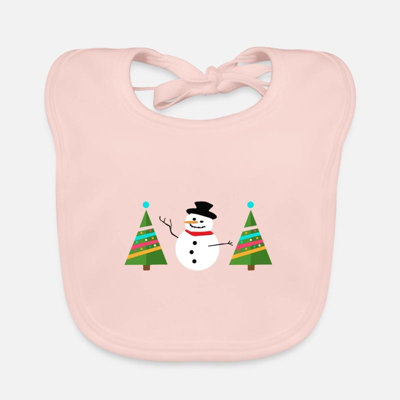 Schneemann mit Tannenbaum Weihnachtsbaum - Baby Bio-Lätzchen - Rose