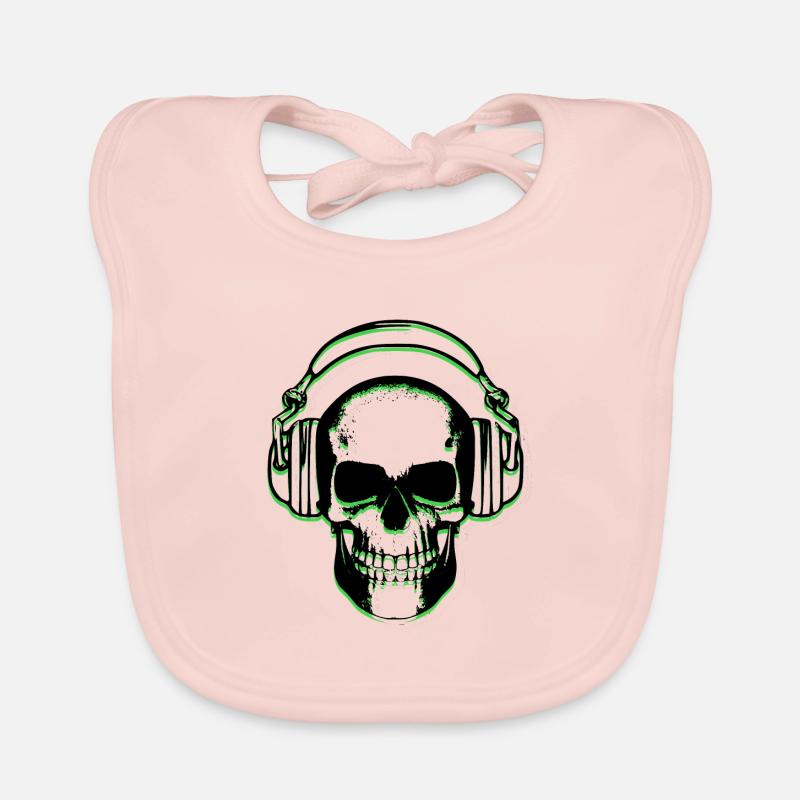 Casque crâne vert - Bavoir bio Bébé - rose