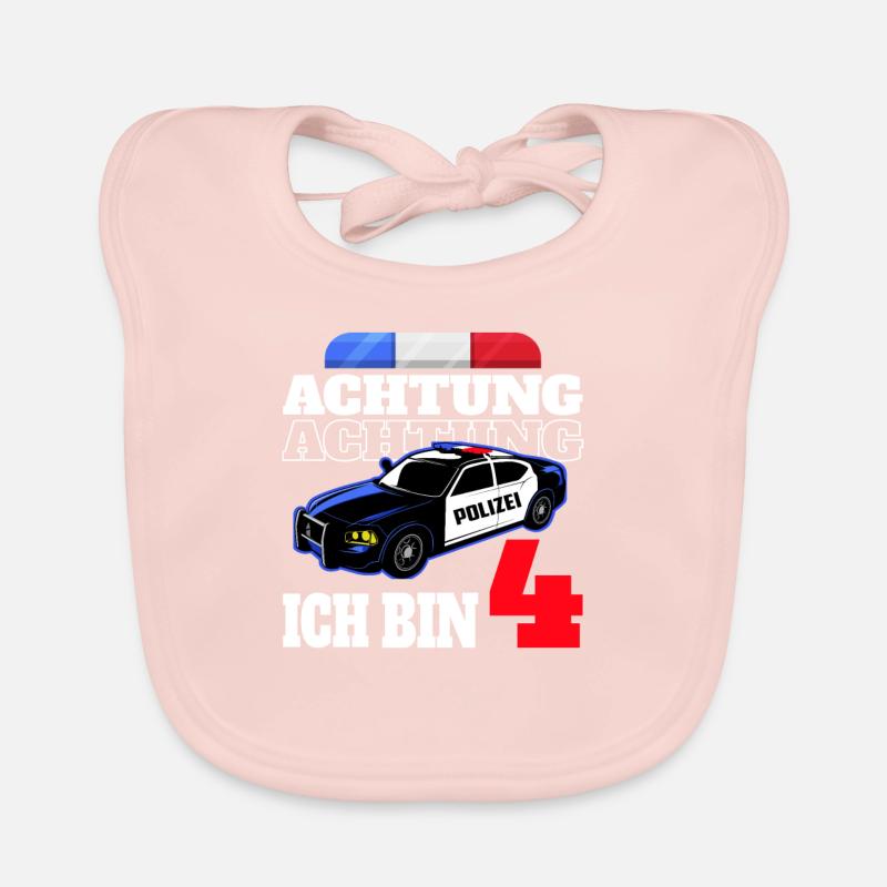 4 Geburtstag Polizei Polizeiauto Junge Geschenk - Baby Bio-Lätzchen - Rose