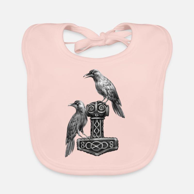 Thor Marteau Mjolnir avec Odin et Munin corbeaux Hugin Bavoir bio Bébé