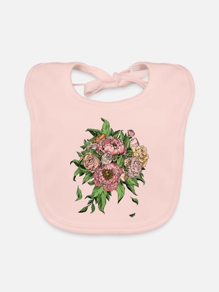 Les fleurs sont le sourire de la terre. Ralph Waldo Emer - Bavoir bio Bébé - rose - Devant