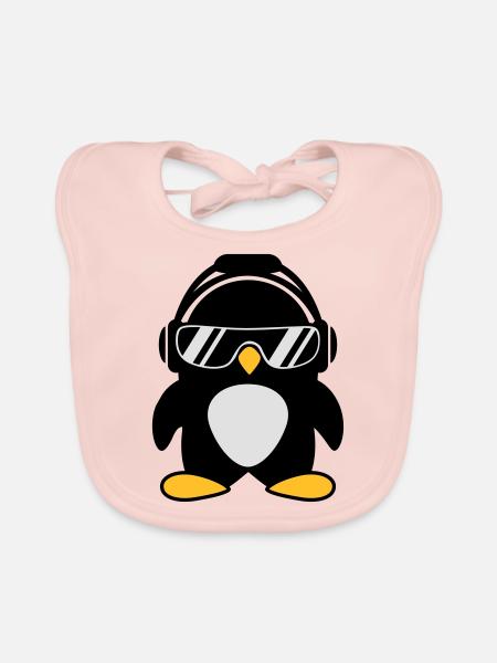Pingouin avec un casque - Bavoir bio Bébé - rose - Devant
