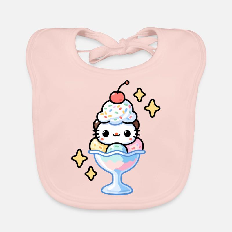 Bébé chat adore la crème glacée - Bavoir bio Bébé - rose