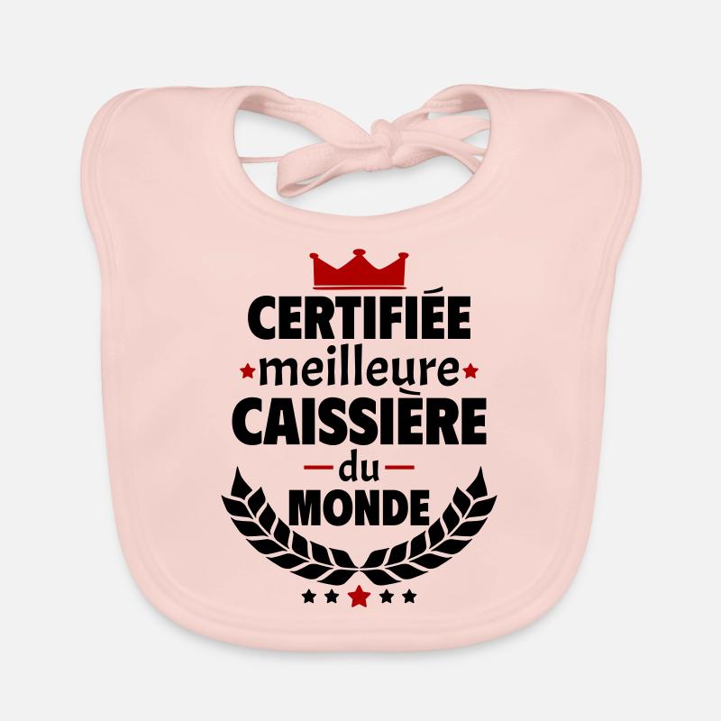 Certifiée meilleure caissière du monde, noël - Bavoir bio Bébé - rose