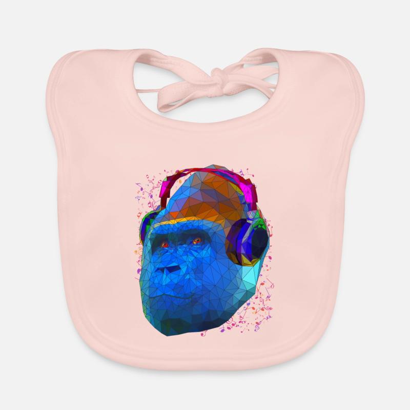 Gorilla with Headphones Low Poly Pop Art Art Organic Baby Bibs