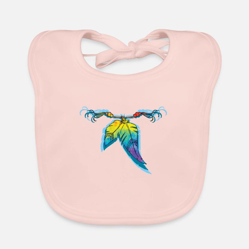 Boho Style rainbow feathers Organic Baby Bibs