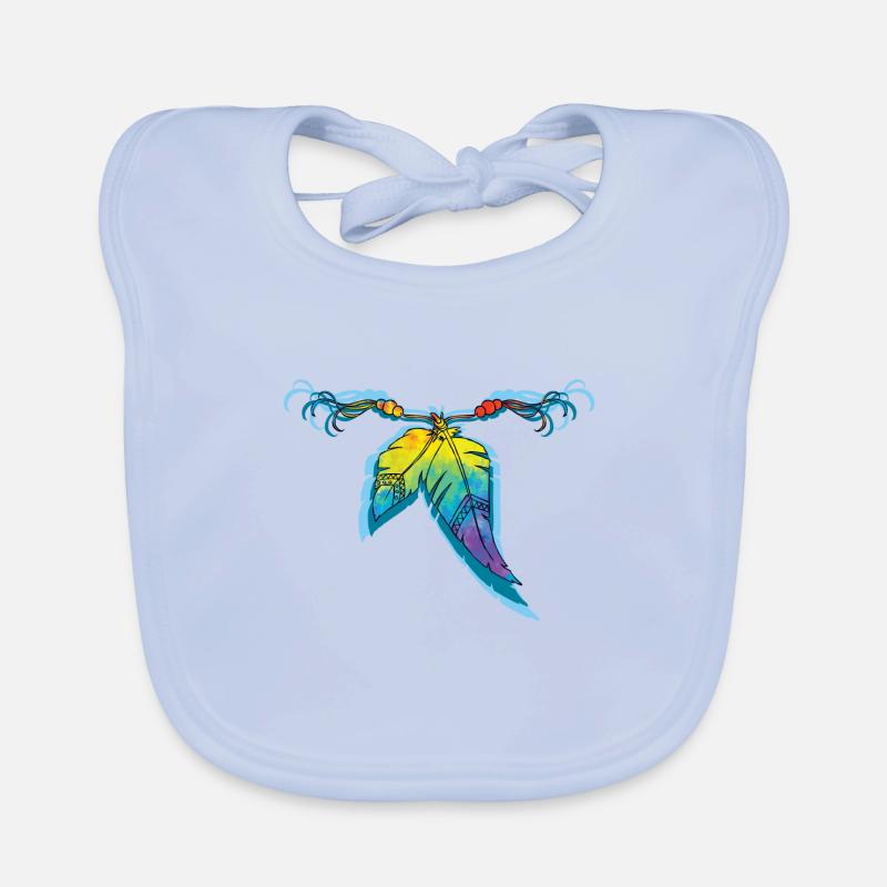 Boho Style rainbow feathers Organic Baby Bibs