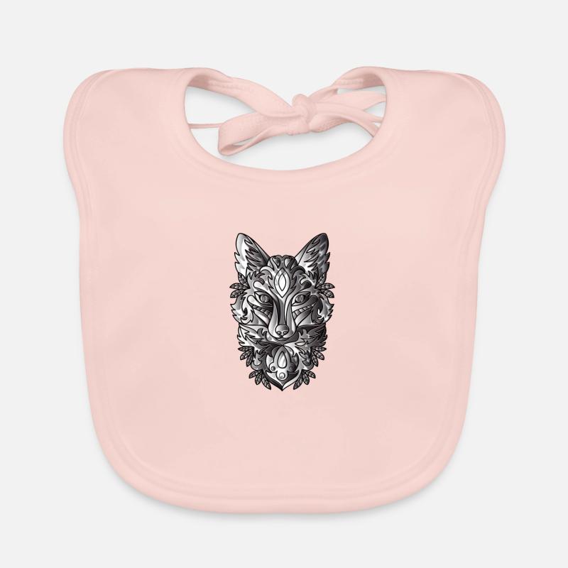 Renard avec Noir Blanc Ombragée - Bavoir bio Bébé - rose