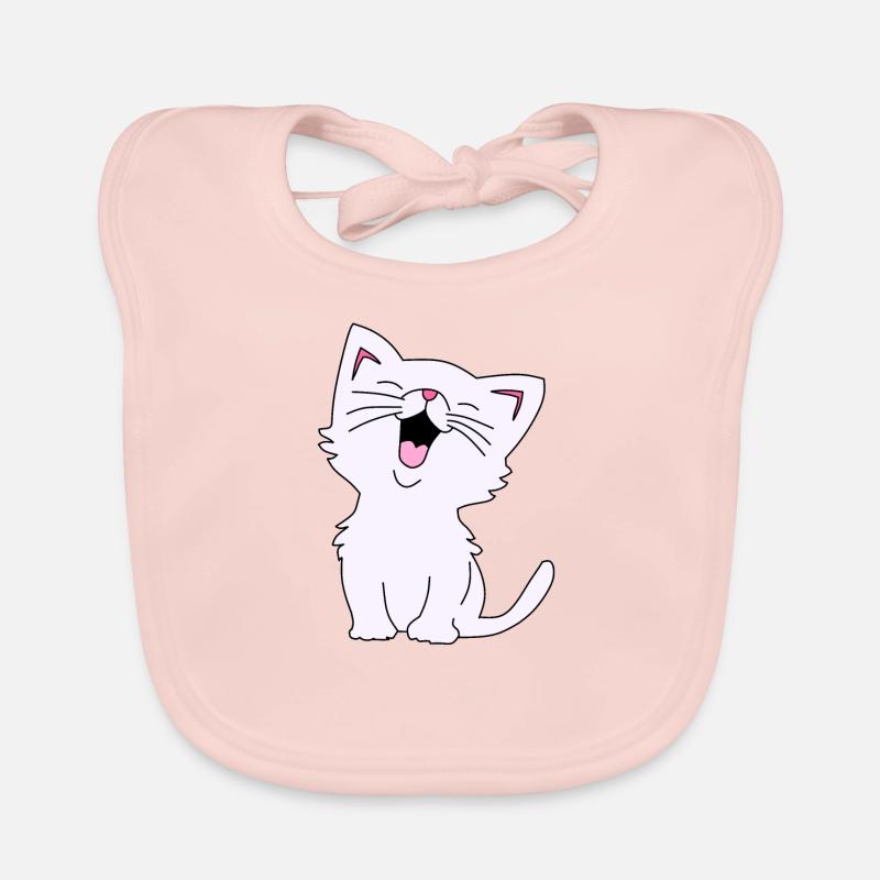 cute cat white laughing illustration Organic Baby Bibs
