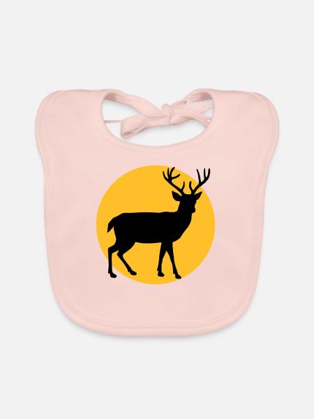 Hirsch mit Mond und Sonnenuntergang - Baby Bio-Lätzchen - Rose - Vorne