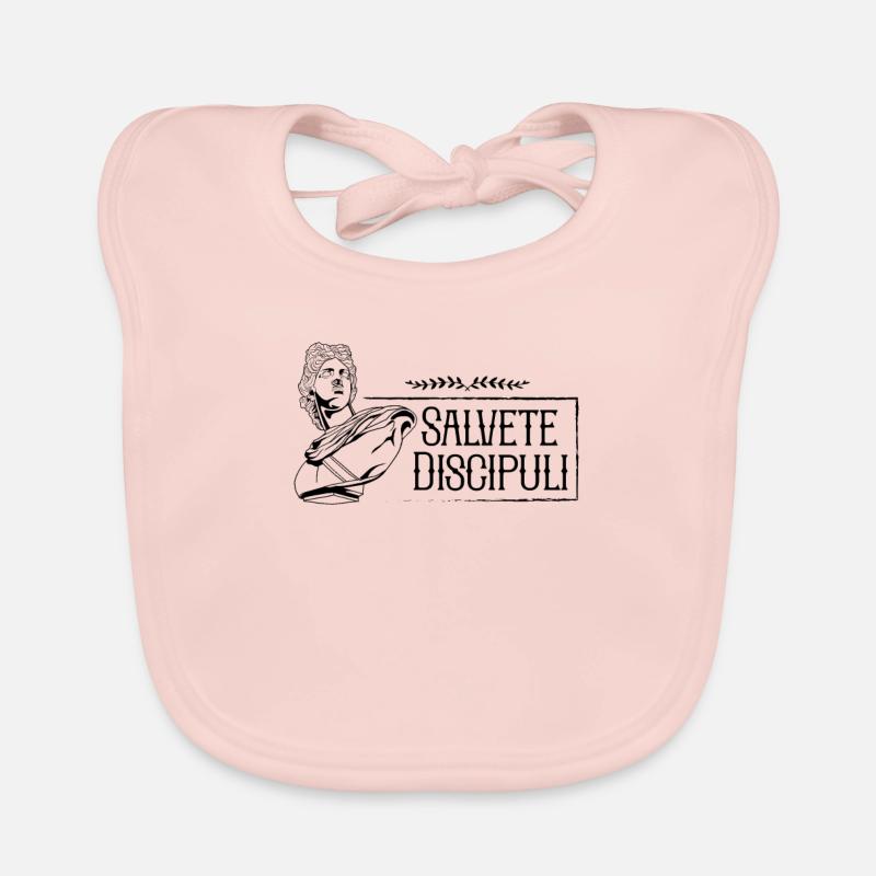 Dicton latin - Salvete Discipuli - Bavoir bio Bébé - rose