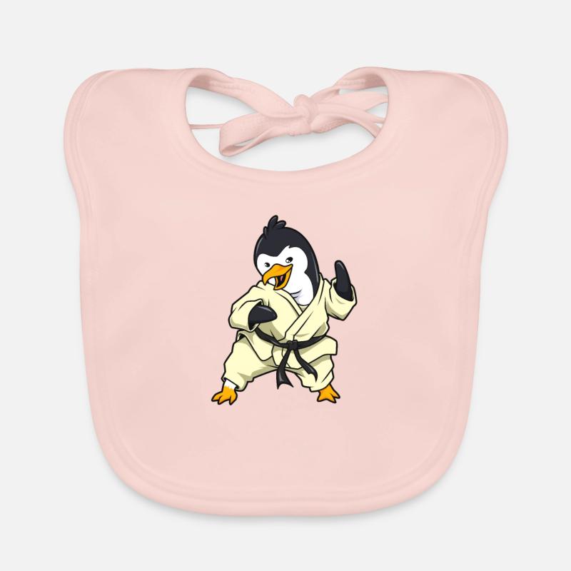 Comic Penguin does karate Organic Baby Bibs