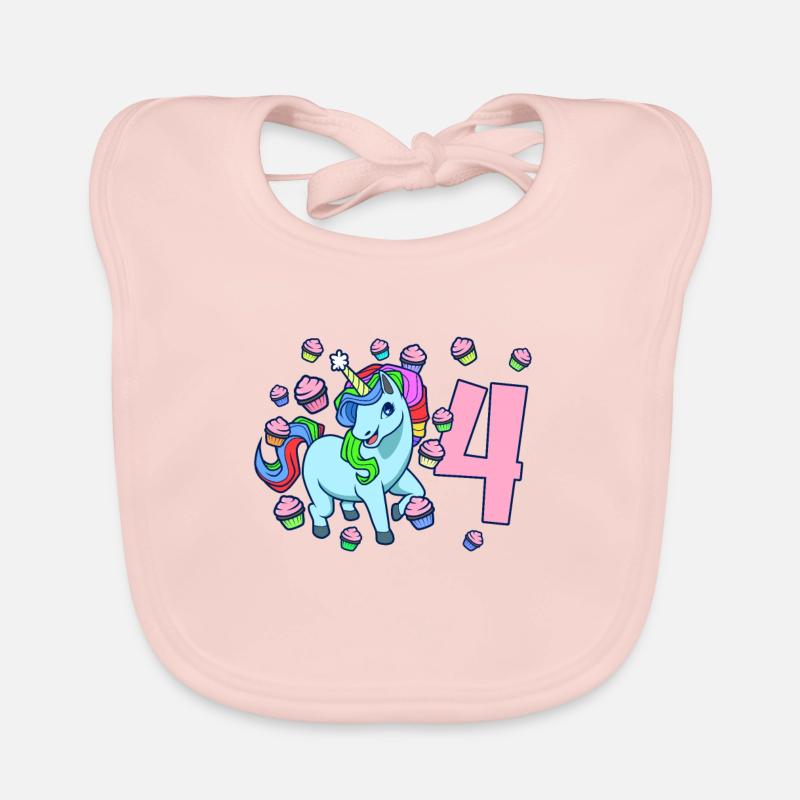 Mit Einhorn - Mädchen Geburtstag 4 Jahre Baby Bio-Lätzchen
