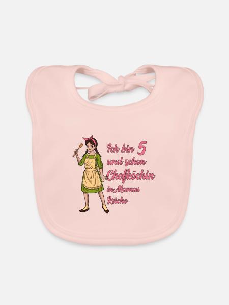 Ich bin 5 - Mädchen Koch - Baby Bio-Lätzchen - Rose