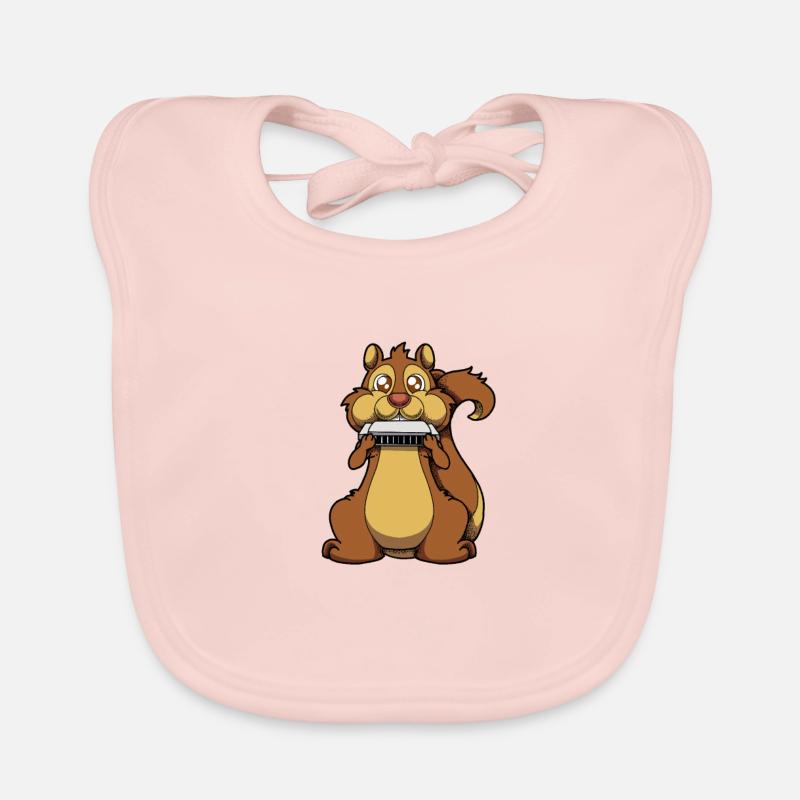 Comic Squirrel Playing Harmonica Organic Baby Bibs