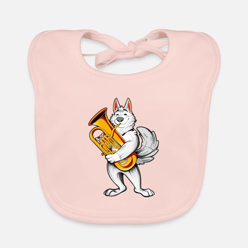 Cartoon wolf plays euphonium Organic Baby Bibs