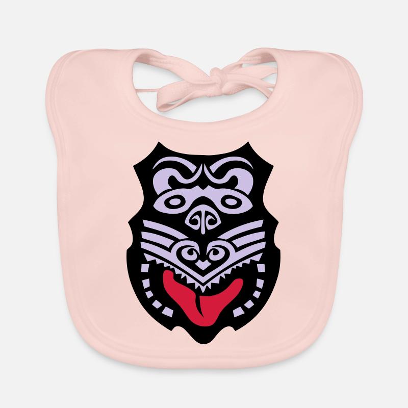 masque maori tribal tattoo ethnique - Bavoir bio Bébé - rose