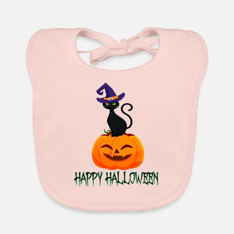 Pumpkin with cute kitten and a hat on her head Organic Baby Bibs