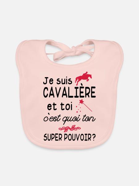 je suis cavalière / cadeau humour cavalière - Bavoir bio Bébé - rose - Devant