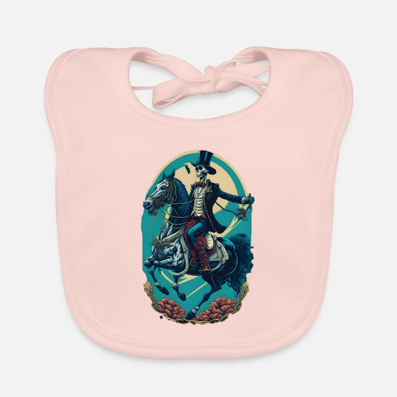 Squelette en costume chevauche cheval cool bande dessinée Bavoir bio Bébé