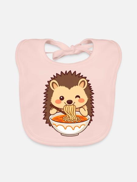 A sweet hedgehog likes noodle soup - Organic Baby Bibs - rose - Front