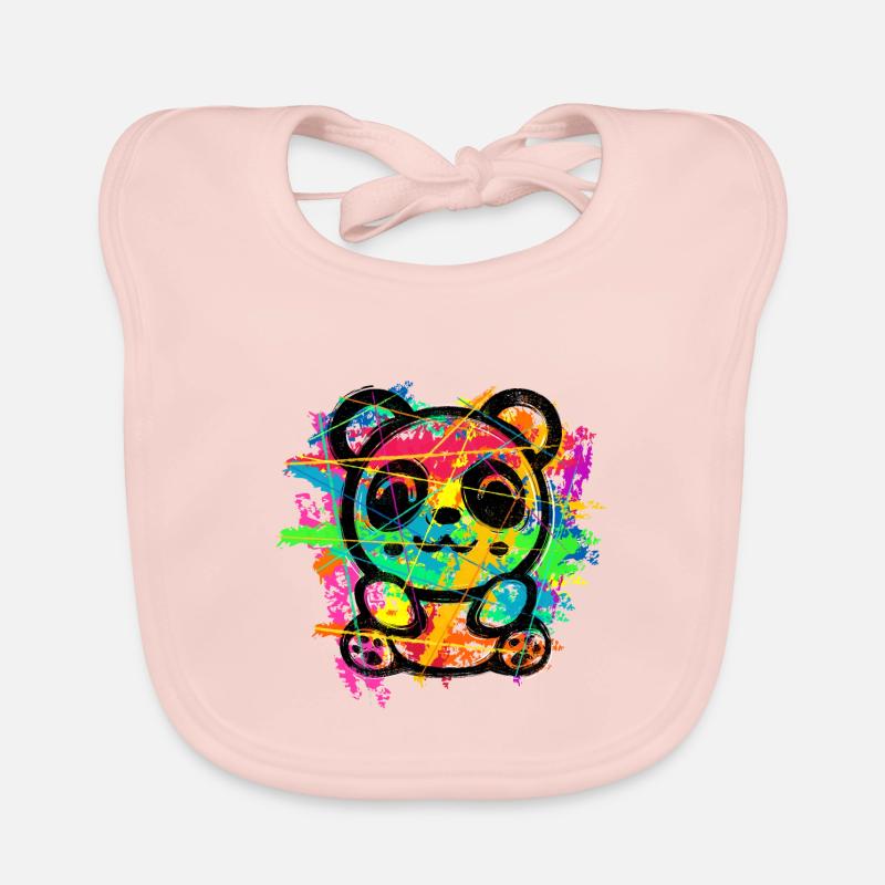 Panda Bear (Colourful Stripes) Organic Baby Bibs