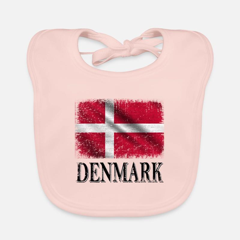 Danemark, drapeau du Danemark - Bavoir bio Bébé - rose