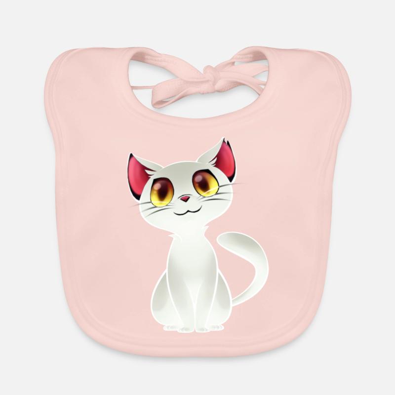 chat blanc - chat blanc - Bavoir bio Bébé - rose