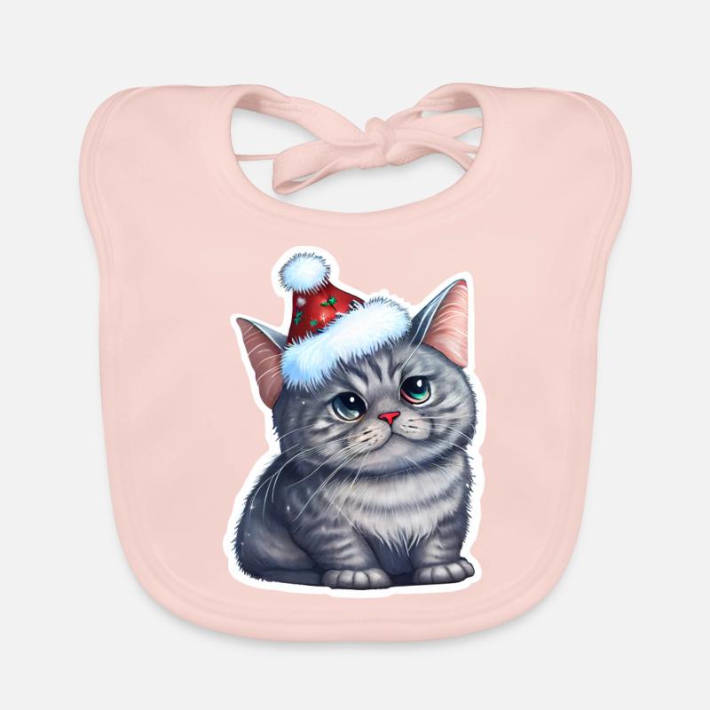 Chat de Noël, mignon et mignon avec une casquette Bavoir bio Bébé