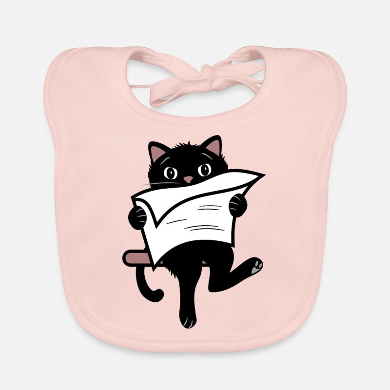 Funny black cat reading newspaper Organic Baby Bibs