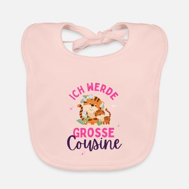 Ich werde Große Cousine 2024 Loading Tiger Herz - Baby Bio-Lätzchen - Rose