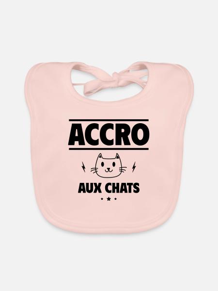 Accro au chats, pour les passionnés de chat - Bavoir bio Bébé - rose - Devant