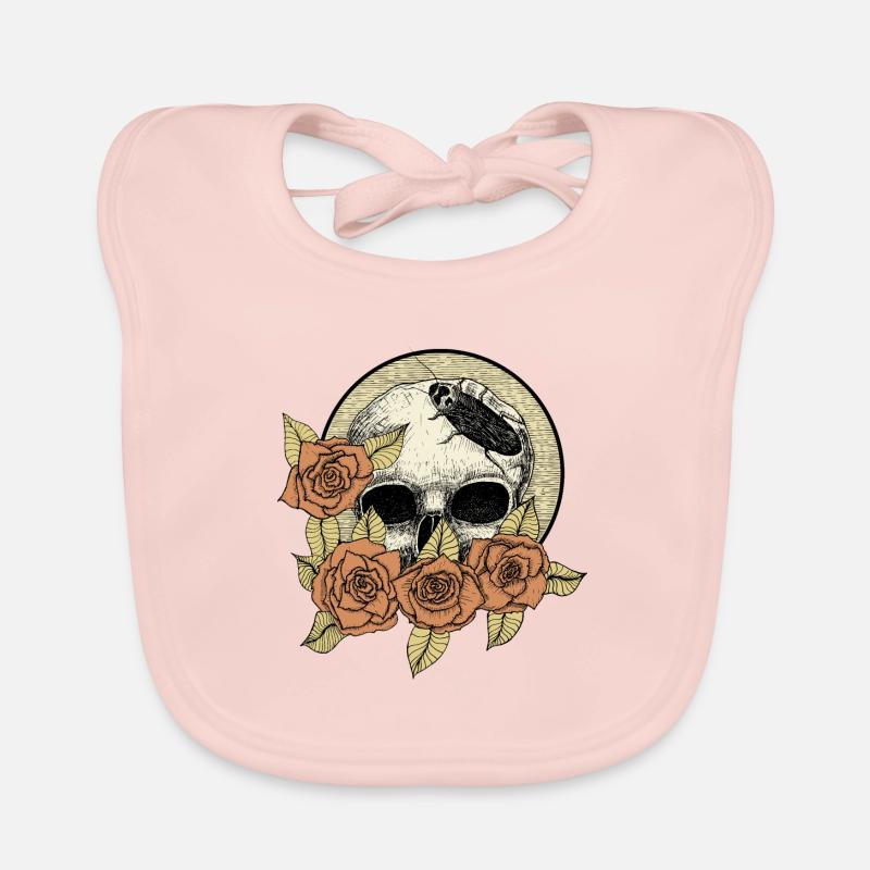 Rose et tête de mort - Bavoir bio Bébé - rose
