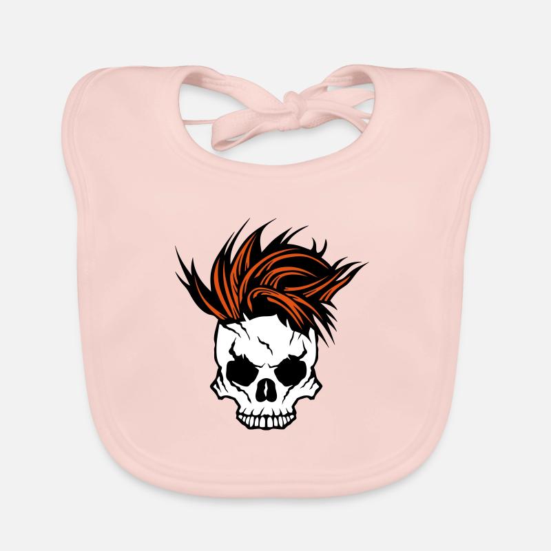 tete de mort crane coiffure punk 1511 - Bavoir bio Bébé - rose