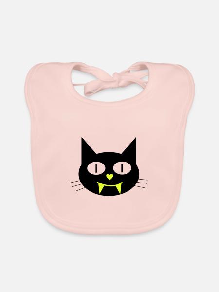 Halloween vampire cat with canines - Organic Baby Bibs - rose - Front