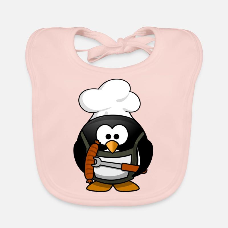 Boiling penguin with bratwurst. Gift Organic Baby Bibs