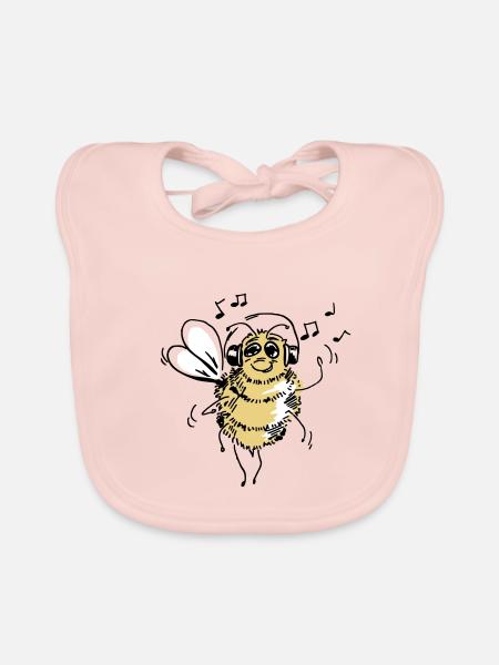 Musical bee is dancing - Organic Baby Bibs - rose - Front
