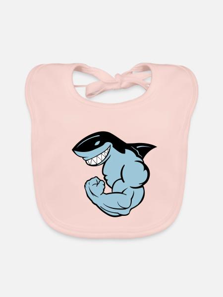 requin puissant 02 - Bavoir bio Bébé - rose - Devant