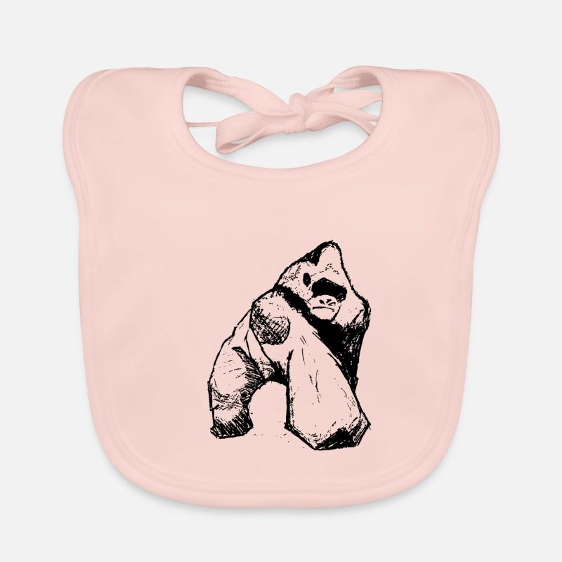 Gorille & Dos argent - Bavoir bio Bébé - rose