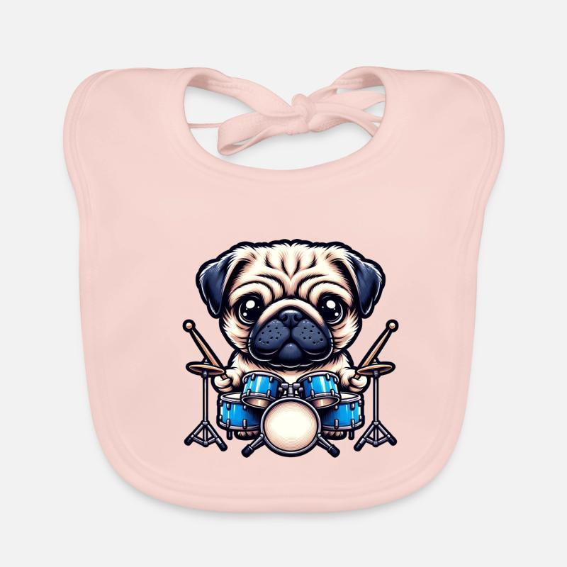 Cool Pug Drummer Design Organic Baby Bibs