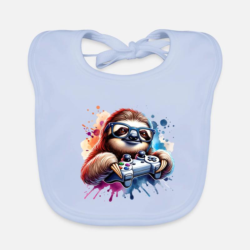 Funny Sloth Gamer With Sunglasses Organic Baby Bibs
