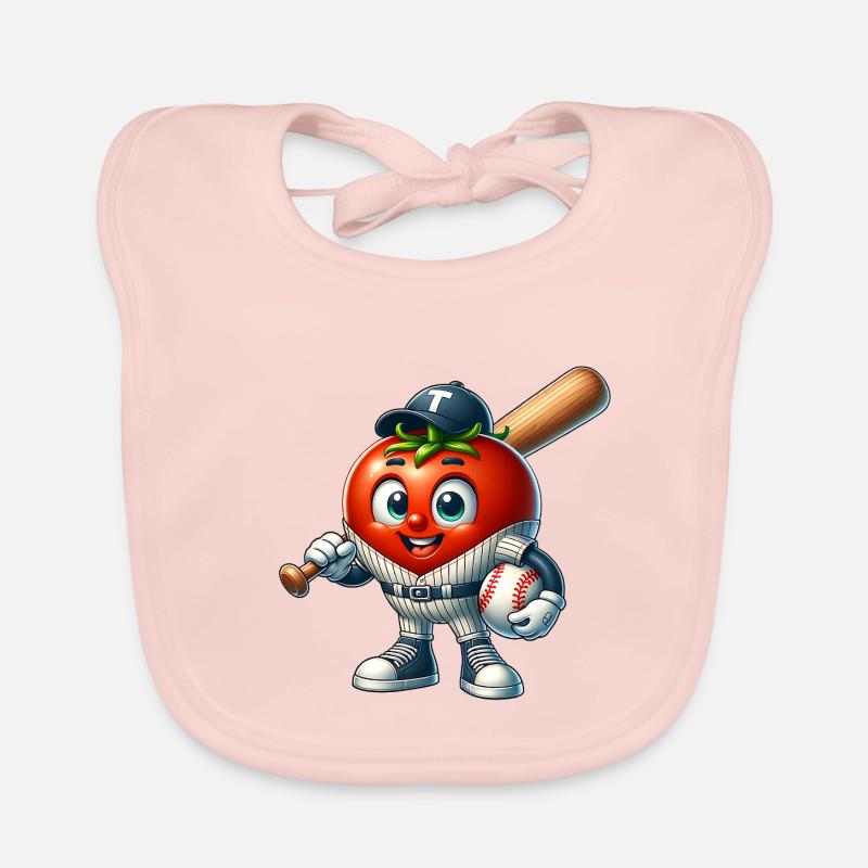 Funny Baseball Player with Tomato Motif Organic Baby Bibs