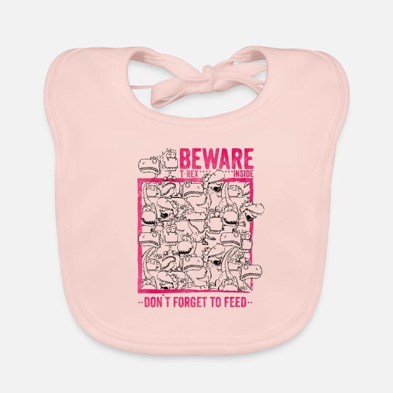 T-Rex inside - don’t forget to feed - Bavoir bio Bébé - rose