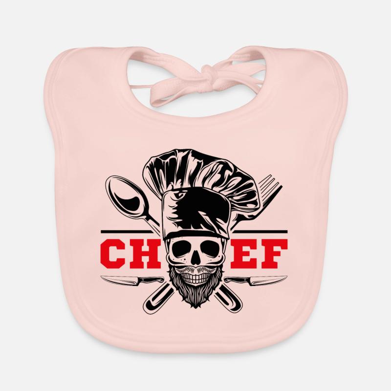 Tête de mort Chef Cuisinier - Bavoir bio Bébé - rose