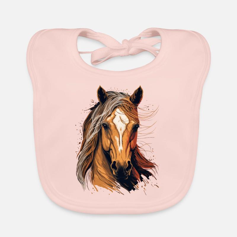 Illustration de cheval - Bavoir bio Bébé - rose
