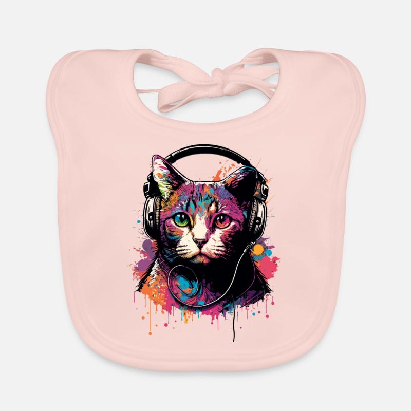 Bunte Katze mit Kopfhörer Baby Bio-Lätzchen