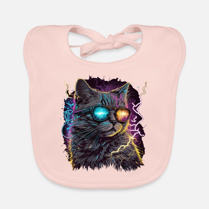 Vaperwave Thunder Storm Cat Organic Baby Bibs